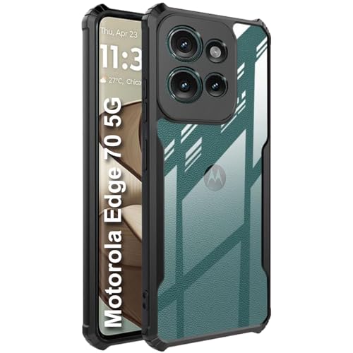 Image of NSTAR Shock Proof Clear Protective Back Case for Motorola Edge 70 5G | Acrylic Crystal Clear 360 Degree Protection- (PC & TPU, Black Bumper)