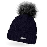 bommelmütze damen stricken Dicke Strickmütze mit Fellbommel (Kunstfell) für Damen aus der neuen Neverless Kollektion