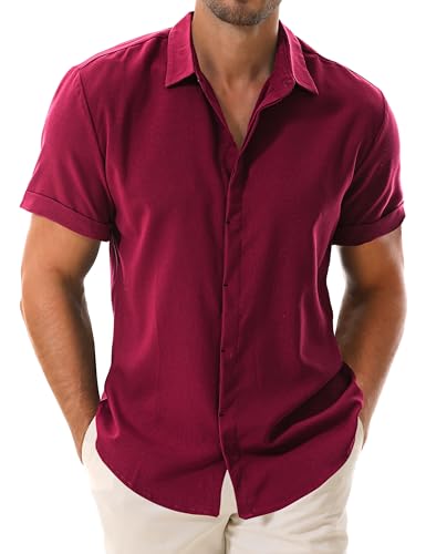 Drazivon Men's Linen Short Sleeve Button Down Casual Beach Shirts Red 2XL - image 1