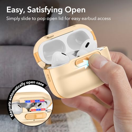 Image of ESR for AirPods Pro 2 Case (2023 /2022 /2019, 2nd /1st Gen), Compatible with Airpods Pro 2 (USB-C /Lightning Cable), MagSafe Ready, Magnetic Lid Lock, Full Drop Protection Cover with Lanyard, Yellow