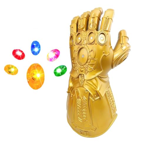 NDJLNZ Infinity Gauntlet with Removable Gems Infinity Gloves LED Gem Three Lighting Modes Halloween Cosplay Prop (Kids, Gold Gauntlet-Removable gems)