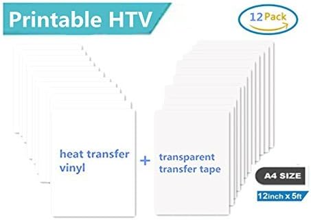 Printable Heat Transfer Vinyl Inkjet Printer Iron on HTV A4 Size for Light Fabrics or T-shirts, Pack of 12