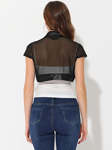 Image of Allegra K Women's Satin Shrug Bolero Cap Sleeve Crop Cardigan | Cap sleeves with cropped length. Open front design. Suitable for wedding, party.