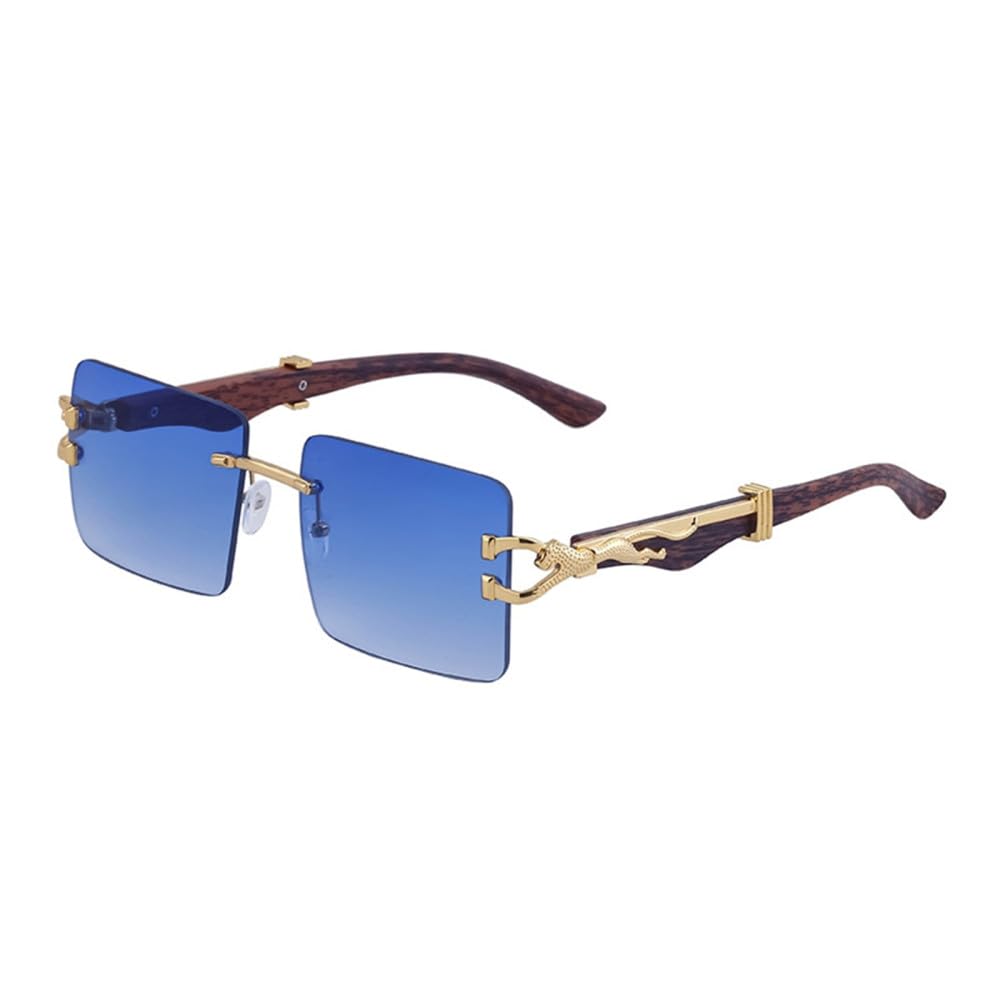Holzsonnenbrille für Herren, quadratisch, randlos, Damen-Sonnenbrille, Holzmaserung, Vintage-Mode, Brille, Luxus-Retro