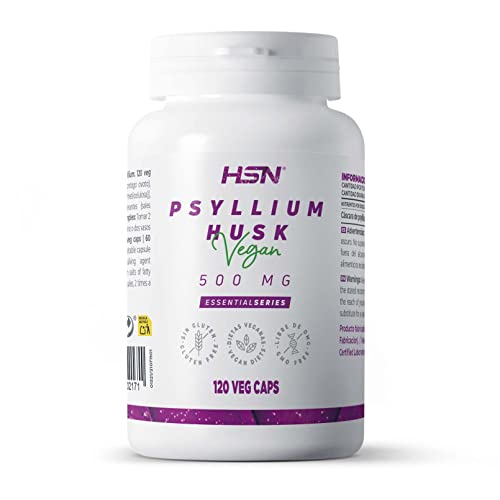 Psyllium Husk de HSN | 120 Cápsulas | 2000mg de Cáscara de Psyllium Plantago Ovata por Dosis Diaria | 100% Fibra Natural | Laxante + Saciante + Depurativo | No-GMO, Vegano, Sin Gluten