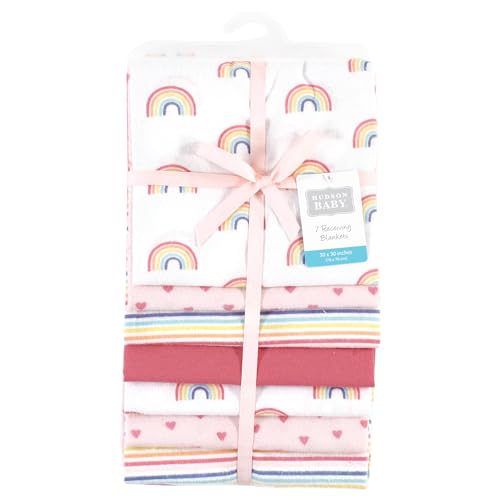Image of Little Treasure Hudson Baby Cotton Poly Flannel Receiving Blankets Multipack, Pink Creative Rainbow, 30x30 inches