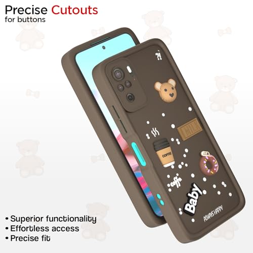 Image of Pikkme Back Cover for Redmi Note 10 / Note 10s / Note 11 SE | Cute Fun Cartoon 3D Bear Silicone Full Body Protection Bumper Cover (Brown)