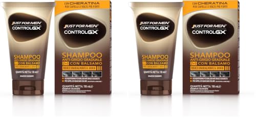Just For Men Control GX Champú Colorante, 2 en 1 con bálsamo, reduce gradualmente el cabello gris para un aspecto natural. 118 ml (Paquete de 2)