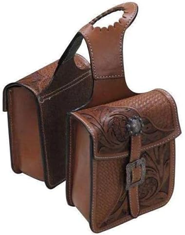 Horse Saddle Bag Cowhide Genuine Leather Western Equestrian Trail Tooling Carving Horse Saddle Bag Tooled Carved Pack Equipment Horse Saddle Bags Size: 10” L x 10” W x 3 ½” D inches, CRVD43