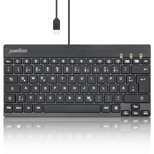 Perixx PERIBOARD-426C Kabelgebundene Mini-Tastatur mit niedrigem Profil, Kompaktes Design, 1,5 m USB-C-Kabel, Deutsches QWERTZ-Layout