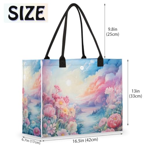 Colorful Cloud Flower Tote Bag for Women Large Beach Bag Reusable Tote Bags for Work Travel Beach Shopping2