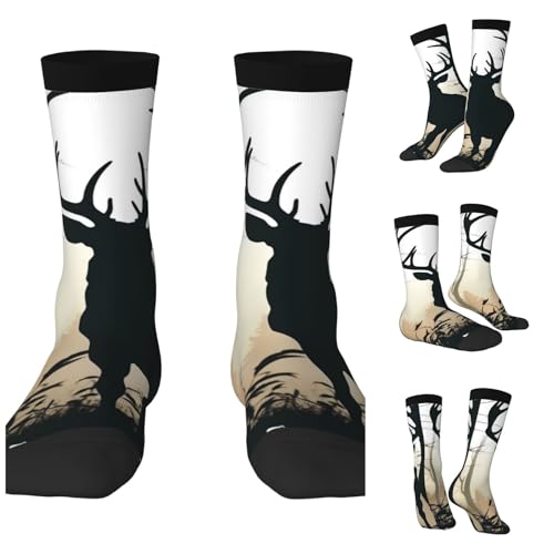 LZQPOEAS Deer Silhouette Athletic Socks Unisex Cushioned Crew Socks Hiking Running Calf Sock Soft Above Ankle Sock