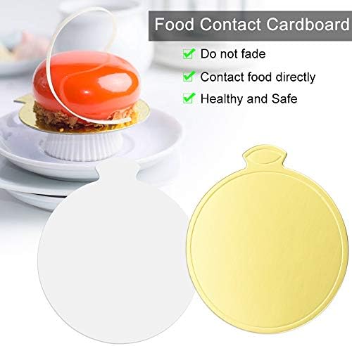 BUZIFU 100 PCS Round Mousse Cake Boards 3.15" Gold Mini Cake Boards Cake Circle Base Boards Disposable Paper Cardboard Cupcake Dessert Displays Tray Cake Paper Plates for Dessert Display