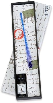 Nostalgic Impressions Murano Glass Calligraphy Dip Pen & Ink Set Shimmering Colors Blue