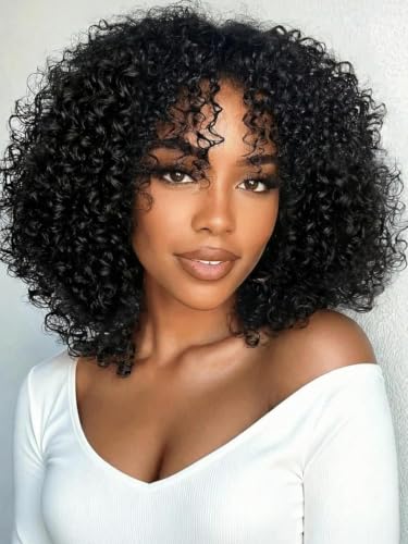 UNICE Afro Kinky Curly Human Hair Wig with Finger Coil Ends 18 Inch