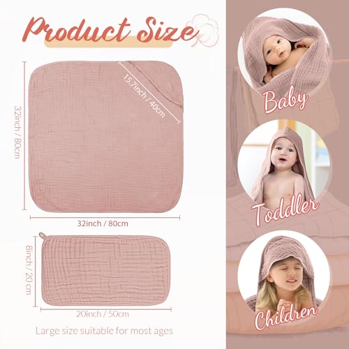 Image of VitalCozy 12 Pcs Baby Muslin Hooded Bath Towels and Washcloths, Muslin Hooded Baby Towels Absorbent Blankets for Gift Newborn Infant Shower (Pastel)