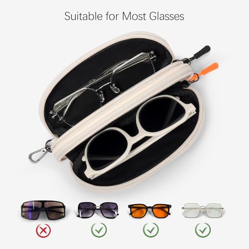 Image of Double Eyeglasses Case Soft Portable Zipper Sunglasses Pouch with Keychain Clip for Men Women
