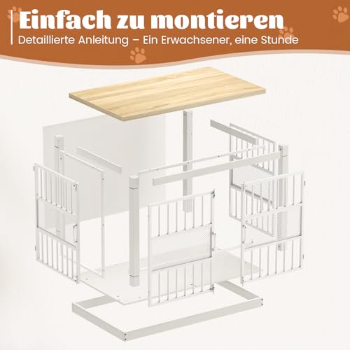 Hundekäfig Möbel, 104 cm Großer Hundebox für den Hausgebrauch, Modernes Indoor Holz-Hundekäfig, Doppel-Tür-Design, Bissfest, Geeignet für Kleine/Mittelgroße/Große Hunde, Weiß, 104x51x78 cm