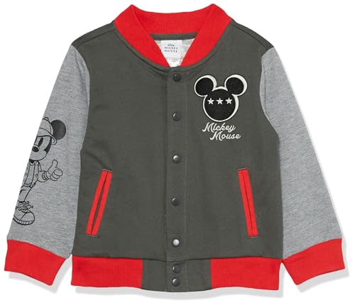 Disney Boys Mickey Mouse French Terry Button Up Varsity Bomber Jacket Toddler to Big Kid