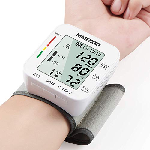 MMIZOO Blood Pressure Monitor Large LCD Display & Adjustable Wrist Cuff 5.31-7.68 inch Automatic 90x2 Reading Memory for Home Use (CK-102S)