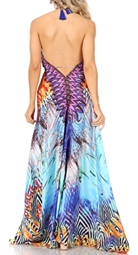Image of Sakkas Lizi Womens Maxi High-Low Halter Handkerchief Long Dress Beach Party