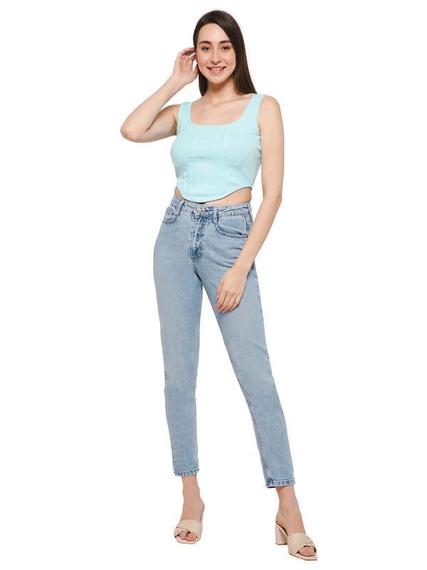 Clovia Women's Cotton Slim Fit Chic Basic Ribbed Crop Tank Top