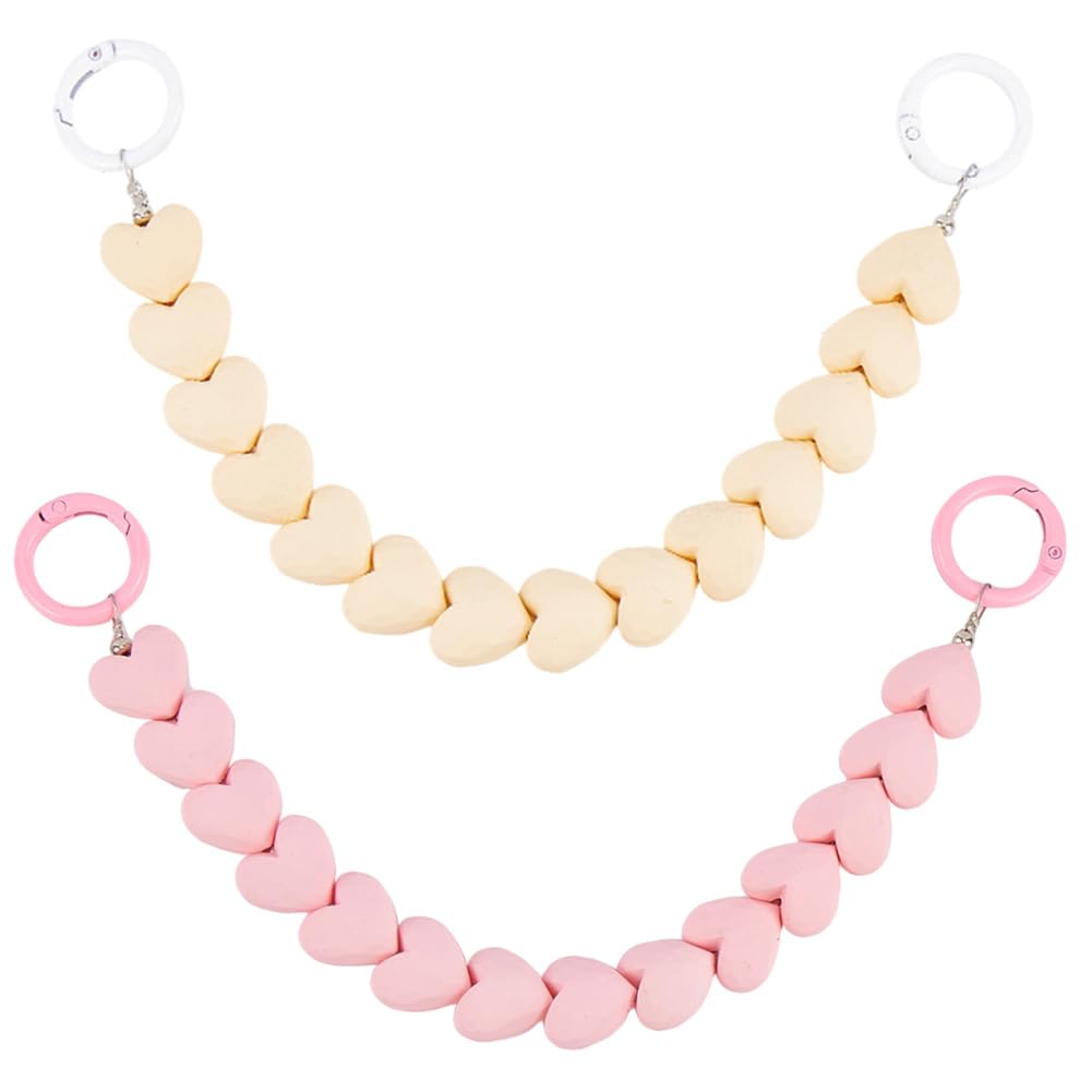 GORGECRAFT 1 Box 2Pcs 2 Colors Heart Chain Bag Charm 27cm Plastic Pink White Hearts Beaded Purse Extender Chain Handbag Short Strap Replacement for Handbags Crossbody Tote Bags Purse Making