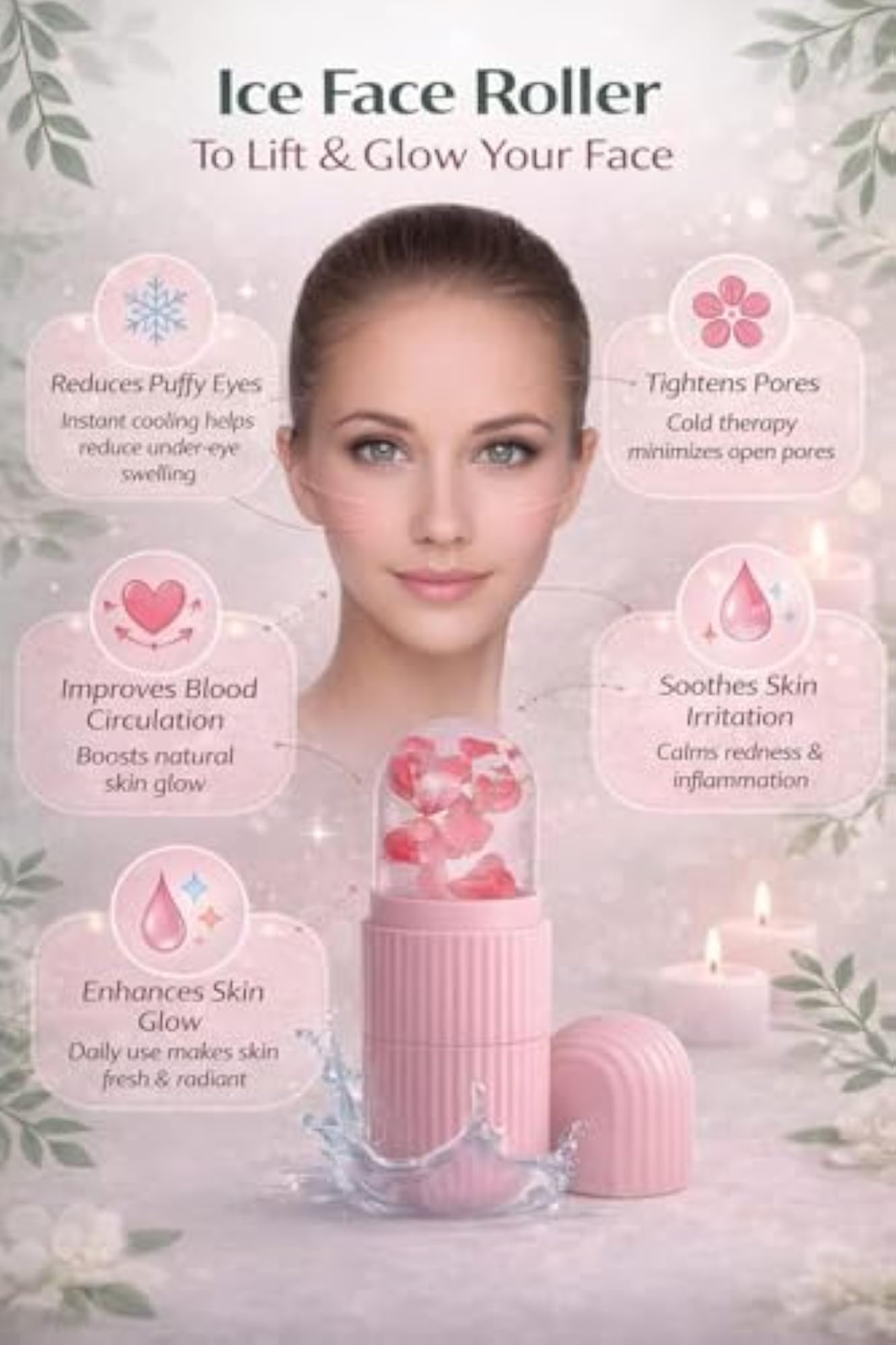Ice Face Bowl Facial Icing Set with Ice Roller and Jade Roller