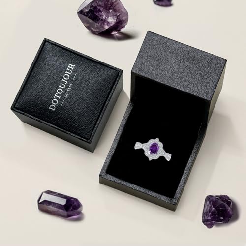 Natural Amethyst Promise Ring for Women Vintage Inspired 925 Sterling Silver 1.2 Cttw Oval Shaped Healing Amethyst Rings 7