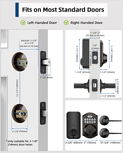 TEEHO TE001L Keyless Entry Door Lock with 2 Handles - Electronic Keypad Deadbolt with Door Lever, Front Door Handle Sets, Auto Lock, Easy Installation, Oil Rubbed Bronze - image 6