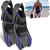 Khroom verstellbare Schnorchelflossen kurz mit Tasche zum umhängen Gr.36-47 Kurzflossen zum Schwimmen Erwachsene Damen & Herren | Taucherflossen Flossen Schnorcheln Schwimmtraining (42-47, Blau)