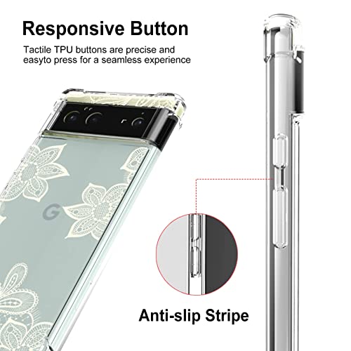 Wlxee For Clear Google Pixel 6 Case White Flower Floral Design For Women Girls Soft Slim Thin Fashion Unique Transparent Heavy Duty Protection Bumper Cover For Google Pixel 6 5G 6.4 Inch #TOP3