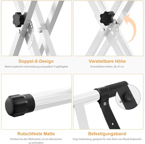 MAMIZO Support de clavier avec tabouret, réglable en hauteur, support de clavier et tabouret de clavier, double X-Frame, tabouret de piano, pliable, banc de clavier pour piano électrique, blanc - Les Beatles, Paul McCartney, John Lennon, RIngo Starr, George Harrison MAMIZO Support de clavier avec tabouret, réglable en hauteur, support de clavier et tabouret de clavier, double X-Frame, tabouret de piano, pliable, banc de clavier pour piano électrique, blanc – Image 5