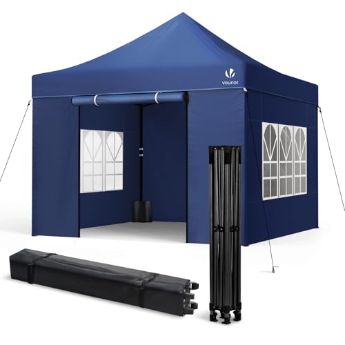 VOUNOT® Gazebo Pieghevole 3x3m Rinforzato, 4 Pareti Laterali e Finestre, Gazebo da Giardino con Borsa da Trasporto con Ruote e Sacchi di Sabbia, Tenda per Esterno, Campeggio ed Eventi, Blu