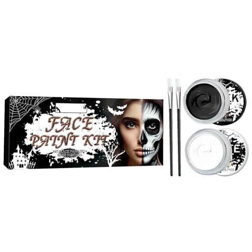 Maquilhagem de pintura facial em preto, pintura facial em e preto, kit de pintura facial com pincéis - pintura facial de grande capacidade, kit de maquilhagem de vampiro esqueleto palhaço para adultos