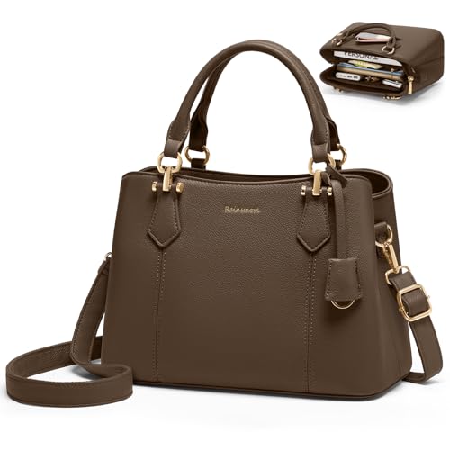 RAINSMORE Handtasche Damen Mittelgroß PU Leder Damenhandtaschen Klein Henkeltaschen Damen Umhängetasche Tasche Damen Tote Bag Schultertaschen Kaffee