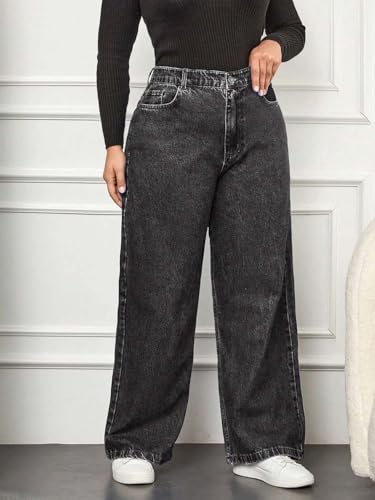 Image of KOTTY Women's High Waist Wide Leg Button Coin Pocket Straight Fit Jeans Stylish Regular to Plus Size Fit Denim Jeans for Women