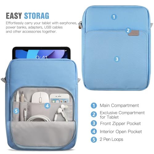 Image of TiMOVO 9-11 inch Tablet Sleeve Bag Carrying Case with Strap, Dusty Blue | Fits iPad A16 11 inch, Pad Air 11 /5th & 4th 10.9 inch, 10th Gen /10.2 inch, Galaxy Tab A11 Plus, Multi-Pocket, Handle, Padded Protection