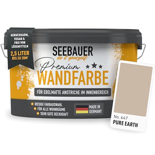 SEEBAUER diy Wandfarbe Braun 2,5L für Innen (No. 647 Pure Earth) Edelmatte hellbraune Innenfarbe - Brauntöne sehr hohe Deckkraft - Matt, Abwaschbar und Tropffrei SEEBAUER diy Wandfarbe Braun 2,5L für Innen (No. 647 Pure Earth) Edelmatte hellbraune Innenfarbe - Brauntöne sehr hohe Deckkraft - Matt, Abwaschbar und Tropffrei