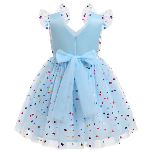 Image of IMEKIS Toddler Kids Girls Butterfly Dress Sparkle Sequins Tulle Wedding Formal Birthday Dresses 2-10T