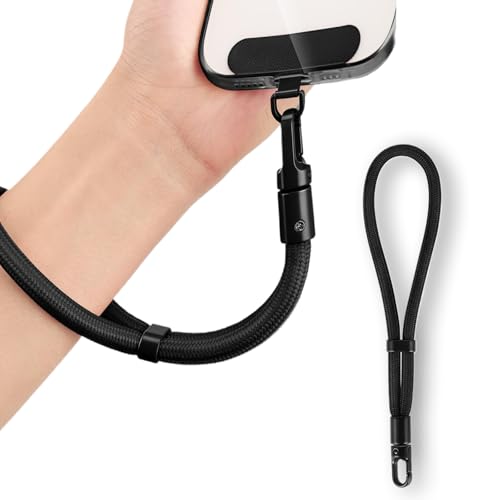 fKiZanthene Dragonne Téléphone Portable, Cordon Noir en Polyester avec Clip Attache Sécurité, Lanière Téléphone pour Travail, Maison et Activités Extérieures