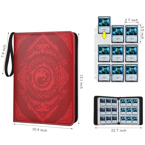 Image of 9-Pocket Card Binder for MTG,720 Double Sided Pocket PU Trading Collection Binder,Premium Collector Card Album for MTG,TCG,Yugioh,Game Cards(Red)