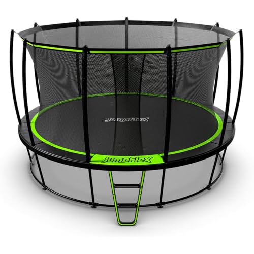 JumpFlex Large Round Recreational Backyard Trampoline & Net 14 Foot Green/Black