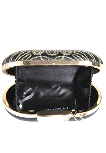 Clutch oval em sintético com aplicação de bordado