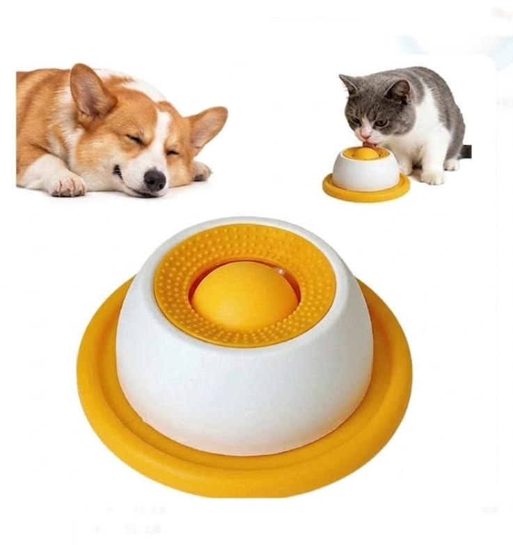 Dog Lick Bowl Slow Feeder Toy, Lick Sphere for Dogs Anti-Slip Pet Licking Bowl for Dogs, Interactive Slow Feeder Licky Toy Dog Licking Ball for Small Medium Dogs Calming Anxieties Relief (Yellow)