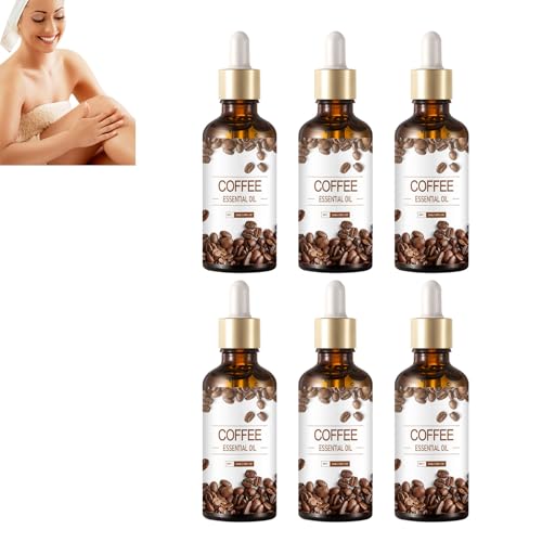 Aceite corporal reafirmante, aceite exfoliante de café antiarrugas, sérum hidratante y suave y sedoso, mejora el brillo y calma la piel, tratamiento refrescante y no graso (6 unidades)