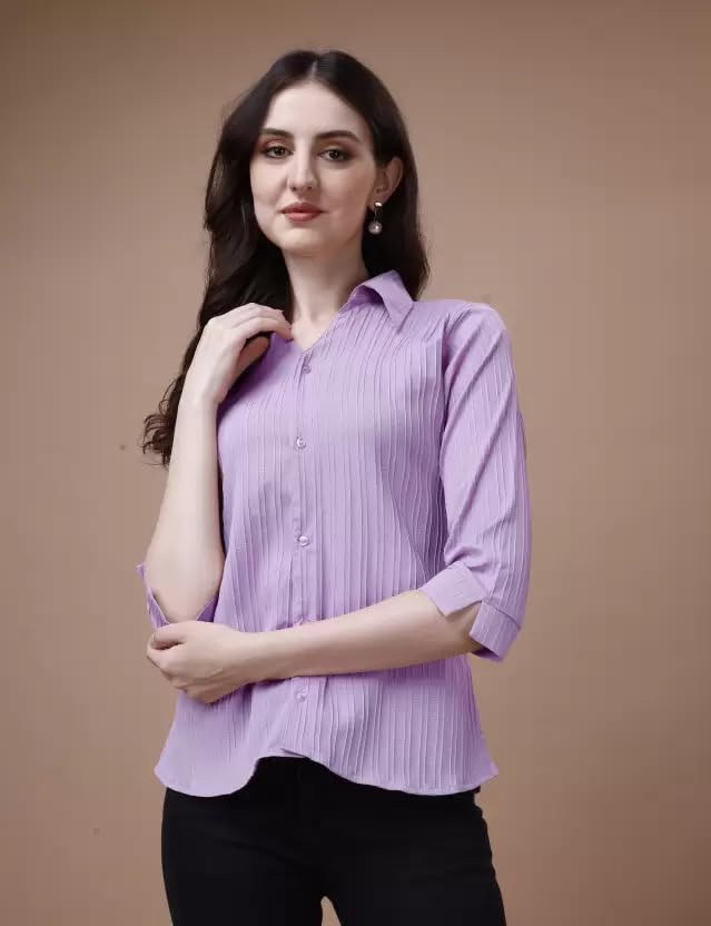 Image of ROYALICA Women Tops Womens Regular Fit Striped White Colour Cotton Blend Casual Shirt