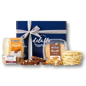 DeLallo Italian Cookie Gift, Gourmet Pizzelle and Biscotti Gift Basket, Comes with Anise and Lemon Pizzelle, Almond Biscotti, Italian Sweets for Christmas, Holidays, and Thanksgiving, Packed in Charming Gift Box