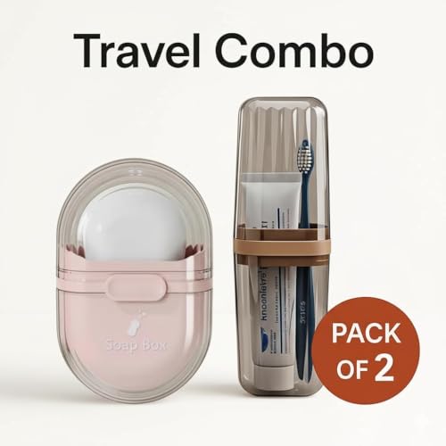 Image of SR Travel Kit | Travel Toothbrush Holder with Soap Box Combo | Portable Toothbrush Case, Soap Storage Box for Travel, Office, Gym & Camping | Hygienic, Leak-Proof Plastic Bathroom Organizer