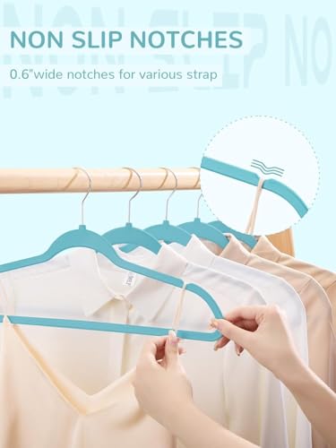 Image of Slim Plastic Hangers for Clothes - Heavy Duty Non-Velvet Hangers with 360 Swivel Chrome Hook & Non Slip Notches - Ideal for Dresses Coats Shirts Jackets & More (Aqua, 48)